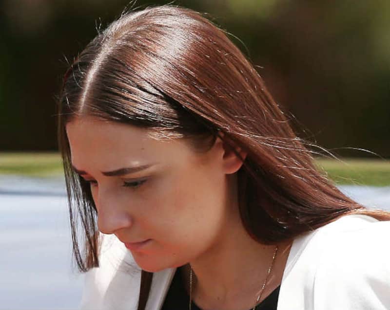 Megan Hughes arrives at the Macksville High School &Acirc;&copy; Getty Images