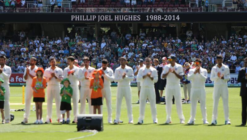 Indian players at the Adelaide Oval during the tribute to Phillip Hughes &copy; Gettty Images