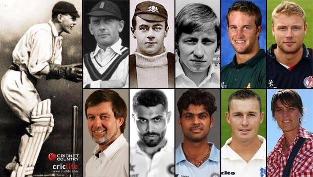 St Patrick's Day XI © Getty Images (Bardsley: Wikimedia Commons) Left: George Street. Top, from left: Cyril Washbrook, Warren Bardsley, Frank Hayes, Sean Ervine, Andrew Flintoff Bottom, from left: Peter Willey, Ravindra Jadeja, RP Singh, Dewald Pretorius, Zoe Goss