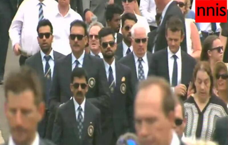 Indian cricketers Virat Kohli, Rohit Sharma, Murali Vijay alongwith Ravi Shastri, coach Duncan Fletcher and media manager RN Baba.