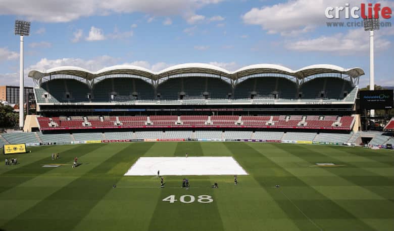 Phillip Hughes’s Australia Test cap number painted on the Adelaide Oval ground
