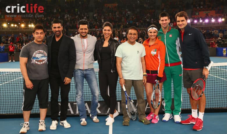 Sunil Gavaskar and Bollywood stars play tennis with Roger Federer and Novak Djokovic