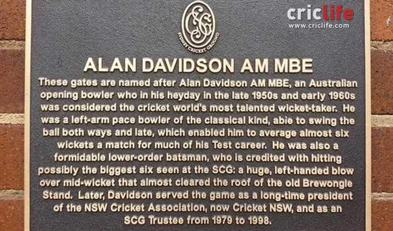 Alan Davidson honoured by Sydney Cricket Ground