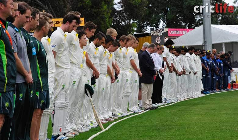 Indian team and Cricket Australia XI pay their tribute to Phil Hughes