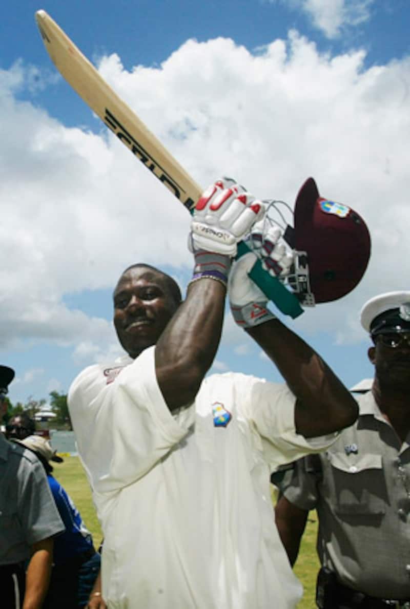 Omari Banks celebrates West Indies' historic victory over Australia at Antigua in 2003. This is Banks' most memorable moment at the highest level &Acirc;&copy; Getty Images