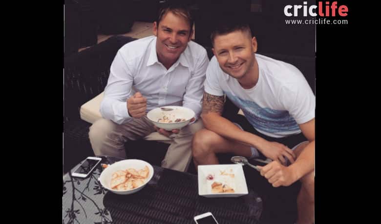 Michael Clarke and Shane Warne captured enjoying Ice cream cake