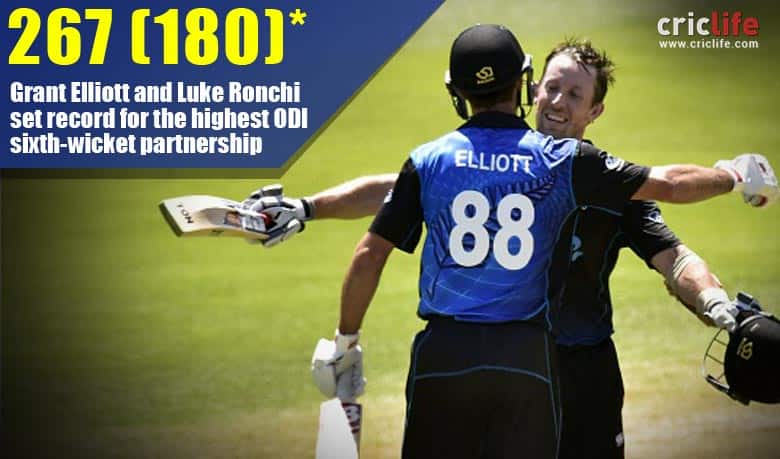Grant Elliott and Luke Ronchi set ODI record sixth-wicket stand; New Zealand beat Sri Lanka to up 3-1