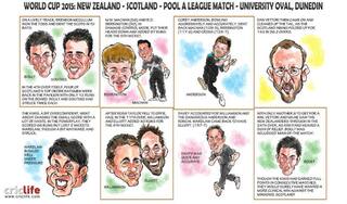 ICC World Cup Cricket 2015: New Zealand vs Scotland, Pool A match at Dunedin in caricatures