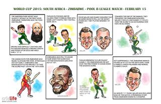 ICC World Cup Cricket 2015: South Africa vs Zimbabwe, Pool B match at Hamilton in caricatures