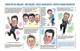 ICC Cricket World Cup 2015: New Zealand vs England, Pool A match in Wellington in caricatures