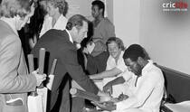 Cricket World Cup 1979: Viv Richards signing a bat for Geoffrey Boycott