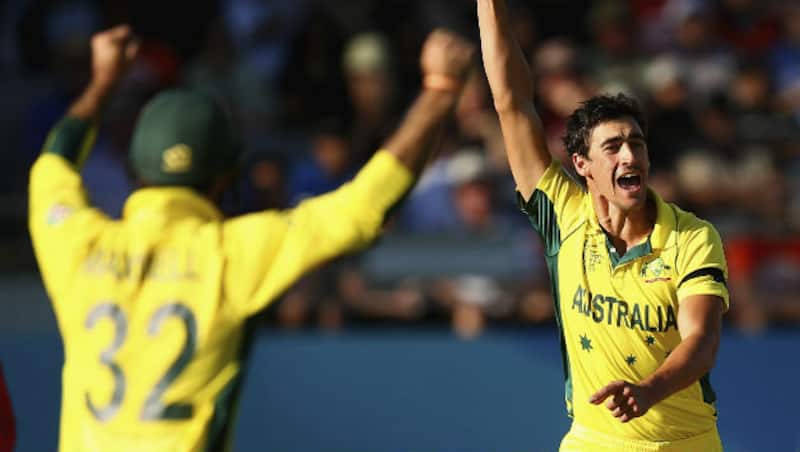 Mitchell Starc (right \) collected six wickets against New Zealand in Auckland during the ICC World Cup 2015 © Getty Images