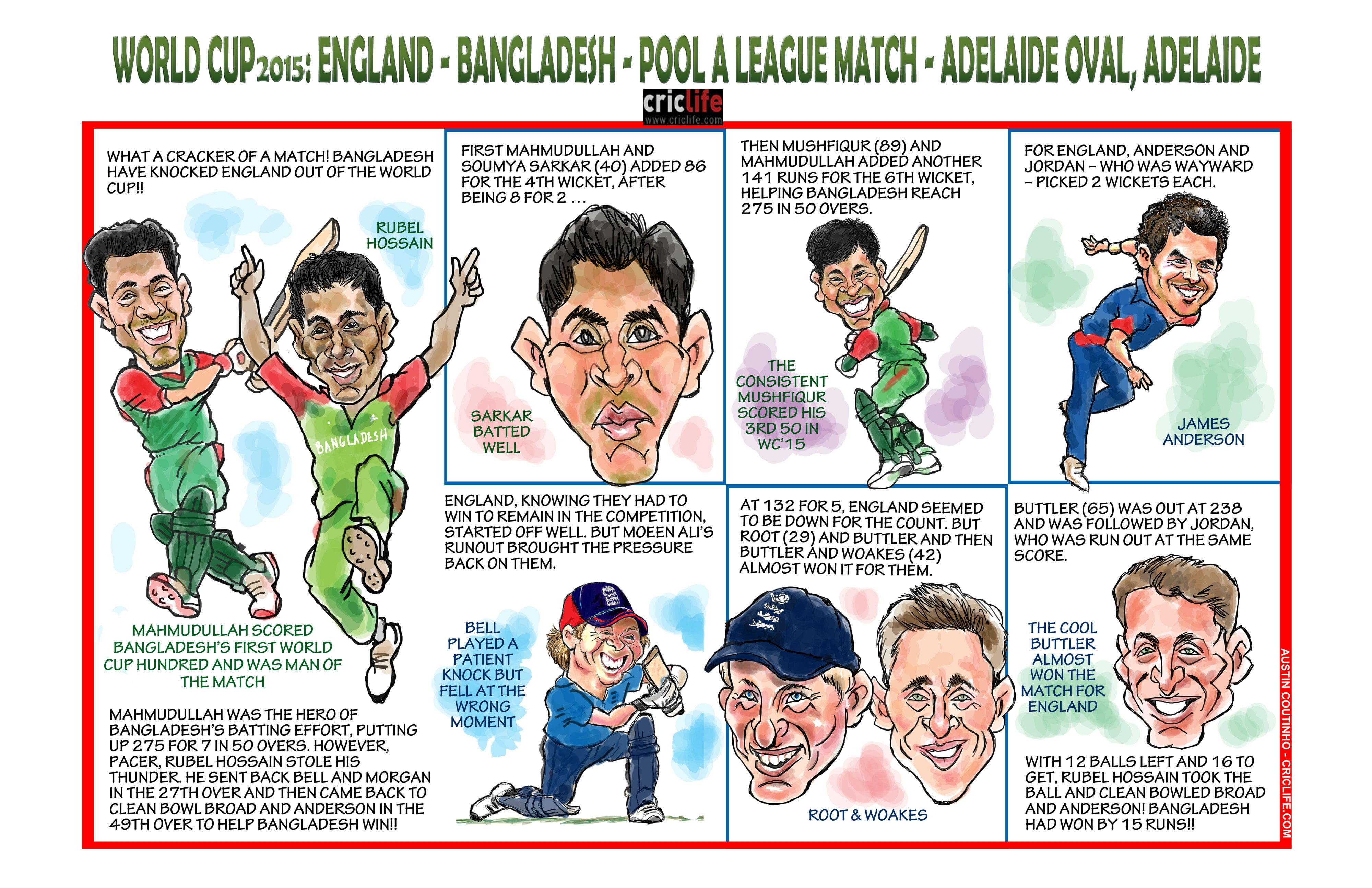 ICC Cricket World Cup 2015: England vs Bangladesh, Pool A match in Adelaide in caricatures