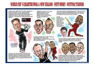 ICC Cricket World Cup 2015: New Zealand vs West Indies, fourth quarter-final match in Wellington in caricatures