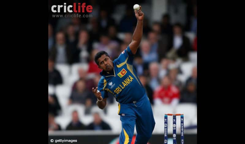  Rangana Herath bowls during the ICC Champions Trophy 2013 group A match against England at  The Kia Oval