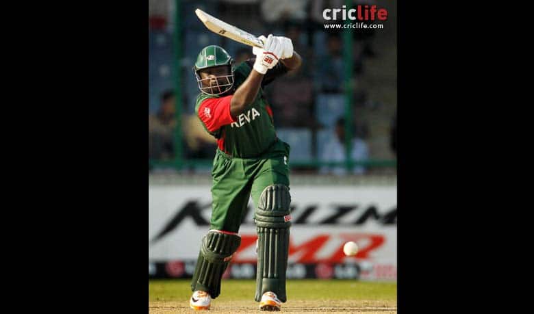 Thomas Odoyo drives a ball during Kenya's group match in the ICC Cricket World Cup 2011 against Canada in New Delhi © Getty Images