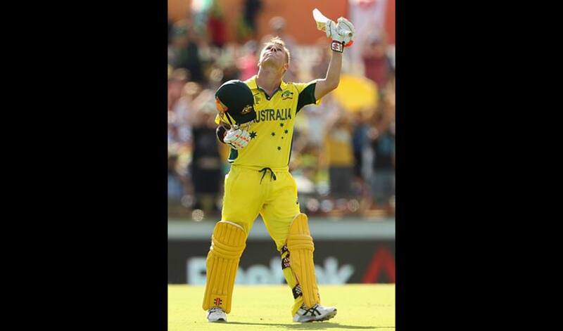 David Warner celebrates after scoring the hundred