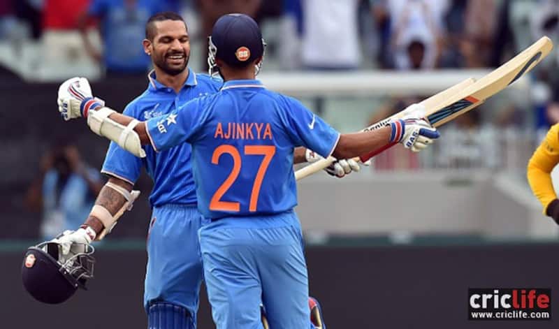 AjinkyaRahane congratulates ShikharDhawan on his hundred