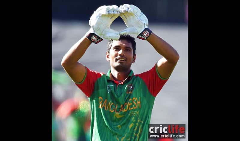 Mahmuddulah gesture as he celebrates his maiden ODI hundred