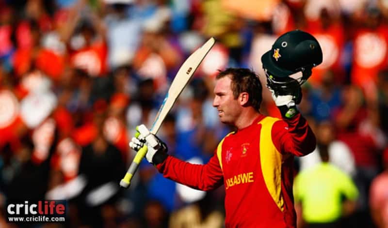 Last hurrah: Brendan Taylor celebrates his hundred, in what was his last appearance for Zimbabwe