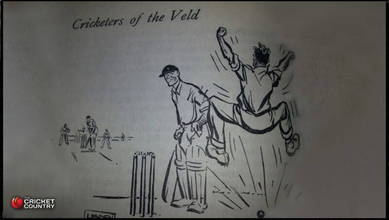 'Taylor Taylor Taylor!' - The frustration of Barnes - sketched by Leyden,  from 'Cricketers of the Veld' by Louis Duffus