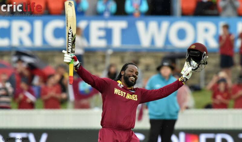 Chris Gayle celebrates his 200 in a manner only he could