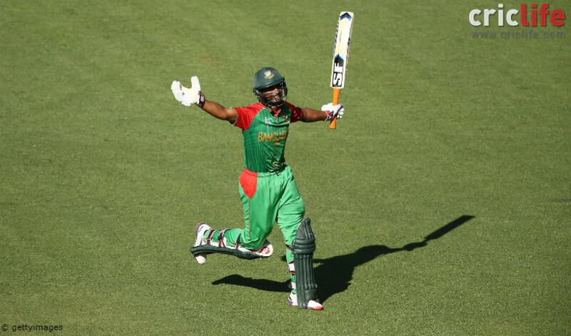 Mahmudullah celebrates after scoring his maiden ODI hundred