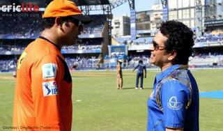 Sachin Tendulkar and VVS Laxman share a moment at Wankhede Stadium