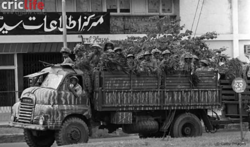 Dec 19, 1971: Dacca, East Pakistan:  Indian troops in a heavily-camouflaged lorry arrive at Dacca in East Pakistan during the India-Pakistan War. 