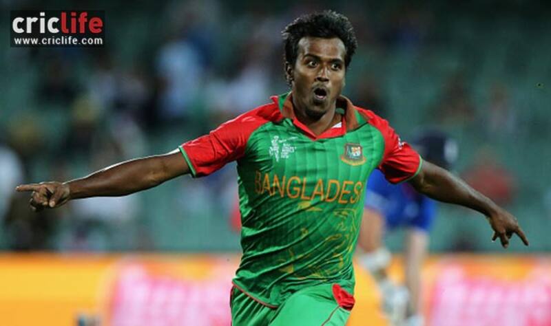 Rubel Hossain running straight towards his teammates after rattling the stumps of last batsman James Anderson