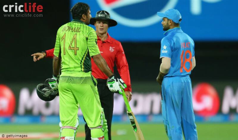 Umpire intervenes when Sohail Khan shares his piece of mind with India&acirc;s Virat Kohli