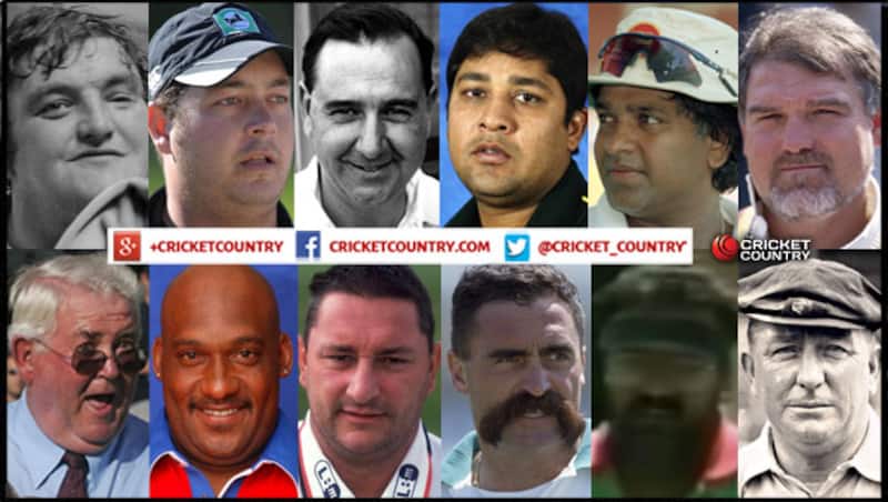(Clockwise from top-left): Colin Milburn, Jesse Ryder, Colin Cowdrey, Inzamam ul-Haq, Arjuna Ranatunga, Mike Gatting, Warwick Armstrong (c), Tahir Iqbal, Merv Hughes, Ian Austin, Dwayne Leverock, David Shepherd (umpire). Photo Courtesy: Getty Image, Kingston Historical Website, Wikimedia Commons