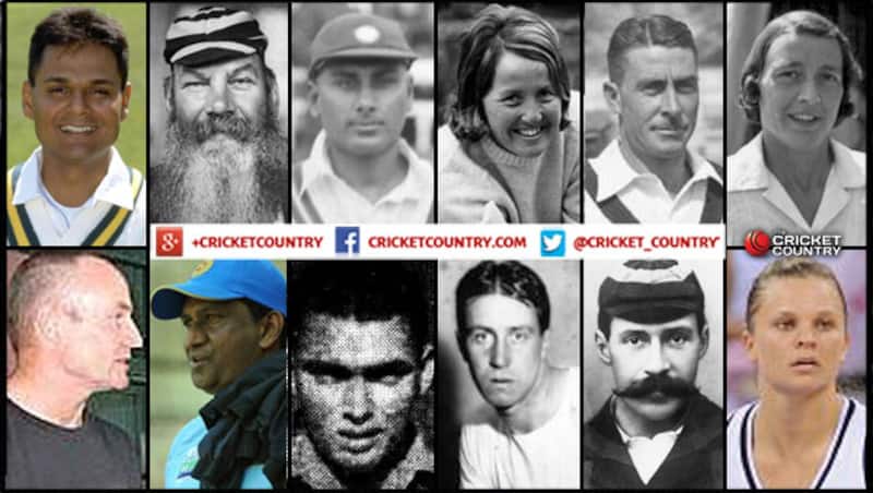 (Clockwise, from top left): Dipak Chudasama, WG Grace, Cota Ramaswami, Rachel Heyhoe-Flint, Vic Richardson, Betty Snowball, Suzie Bates, Andrew Stoddart, Johnny Douglas, Ken Hough, Ashantha de Mel, Phil Horne &Acirc;&copy; Getty Images
