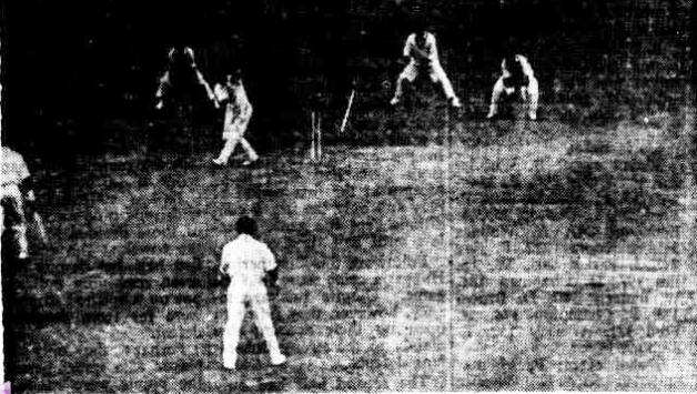 Godfrey Evans clean bowled by Raman Surendranath at Lord’s, 1959. Photo Courtesy: Canberra Times.