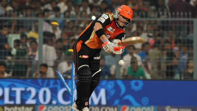 Sunrisers Hyderabad skipper David Warner was bowled for a score of four &Acirc;&copy; IANS