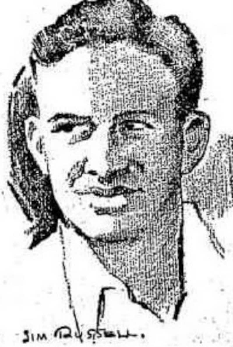 Bob Crisp remains the only one to take 4 wickets in 4 balls twice; he also took 4 in 5 once. Cartoon by Jim Russell on Referee (Sydney)