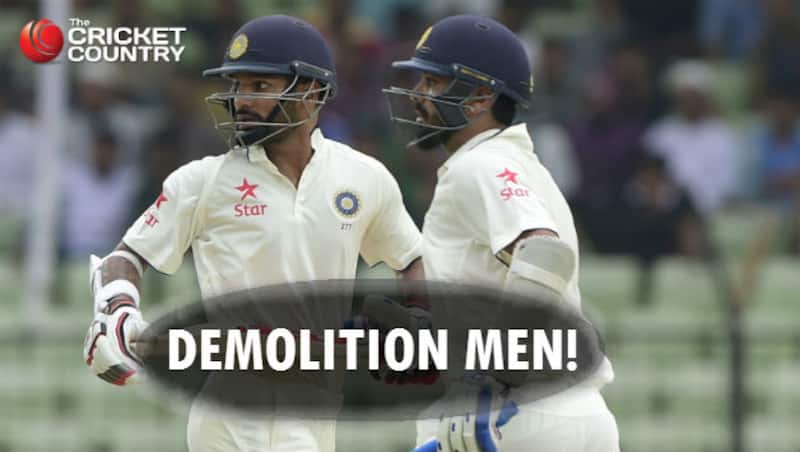 Shikhar Dhawan (left) and Murali Vijay finished the day taking India to a commanding position of 239 for no loss in 56 overs © AFP