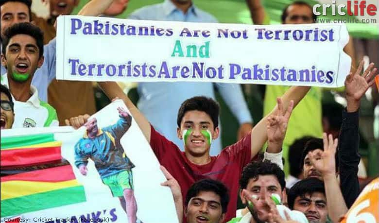 A banner that echoes the sentiments of cricket fans in terror-ravaged Pakistan