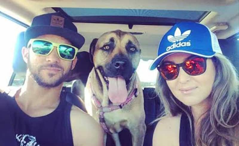 P Duminy and his wife Sue with their pet dog in their car.