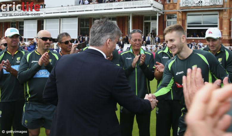 Peter Nevill receives his Baggy Green from Steve Waugh