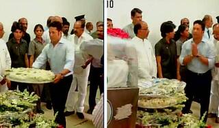 Sachin Tendulkar joins PM Narendra Modi and President Pranab Mukherjee in paying homage to Dr Kalam after the body is flown to New Delhi