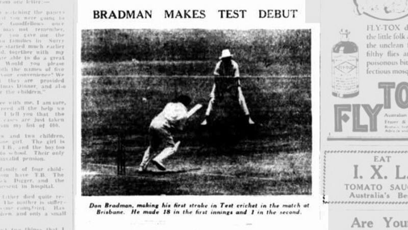 Don Bradman's failure on Test debut had probably put the bowlers into a false sense of security. Photo courtesy: Evening News, Sydney.