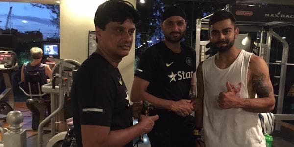 Virat Kohli and Harbhajan Singh sweat it out in the gym