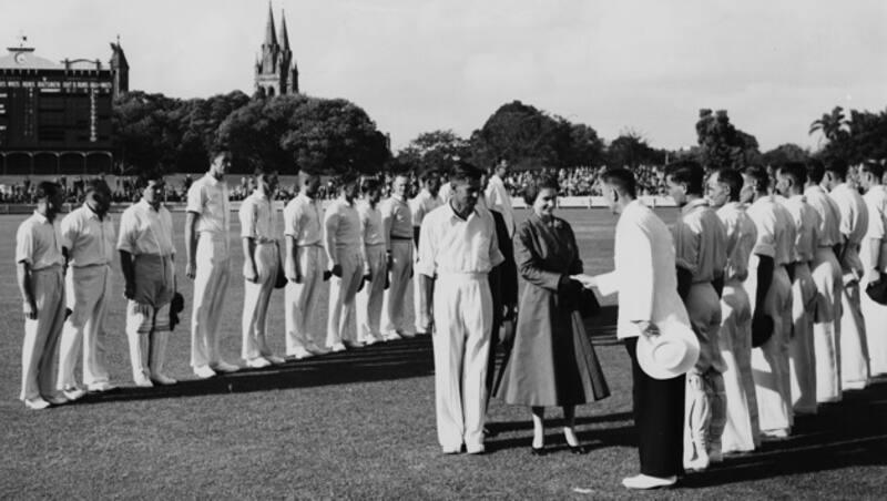Queen Elizabeth II meeting cricketers and officials at Adelaide Oval, 1953-54 &Acirc;&copy; Getty Images