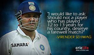 Virender Sehwag gets upset over not playing a “farewell match”