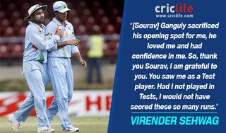 Virender Sehwag credits Sourav Ganguly for his successful Test career