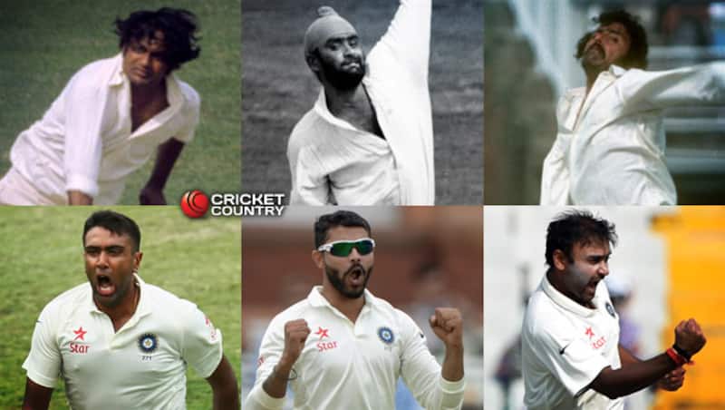 (Clockwise from top left) EAS Prasanna, Bishan Singh Bedi, Bhagwat Chandrasekhar, Amit Mishra, Ravindra Jadeja, Ravichandran Ashwin: The parallels are hard to miss &Acirc;&copy; Getty Images