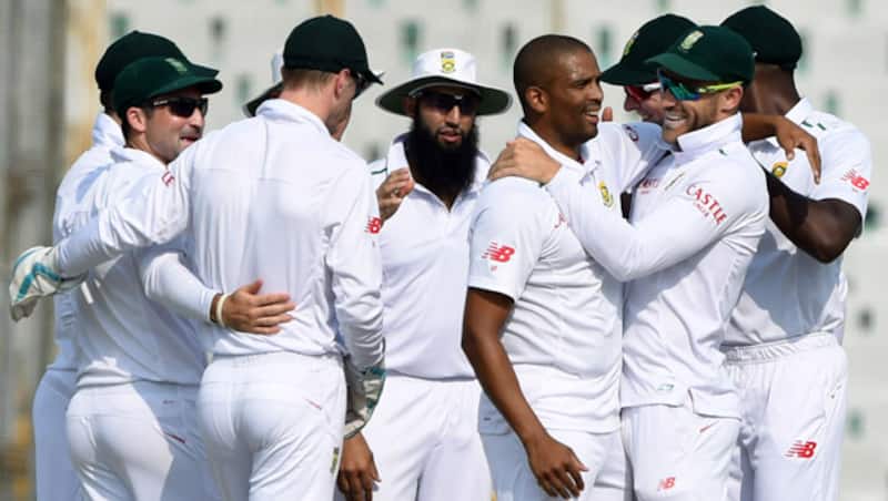South Africans celebrate the fall of Shikhar Dhawan in the second innings &Acirc;&copy; AFP