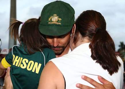 An emotional moment for Mitchell Johnson on his farewell day