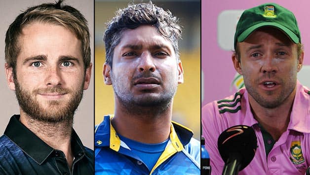 Kane Williamson, Kumar Sangakkara and AB de Villiers (Photo courtesy: Getty Images)